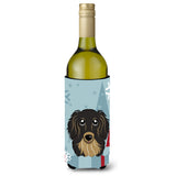 Caroline'S Treasures Winter Holiday Longhair Black And Tan Dachshund Wine Bottle Koozie Hugger, 750 Ml, Multicolor