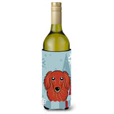 Caroline'S Treasures Winter Holiday Longhair Red Dachshund Wine Bottle Koozie Hugger, 750 Ml, Multicolor