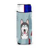 Caroline'S Treasures Winter Holiday Alaskan Malamute Michelob Ultra Koozies For Slim Cans, Multicolor