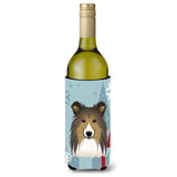 Caroline'S Treasures Winter Holiday Sheltie Wine Bottle Koozie Hugger, 750 Ml, Multicolor