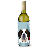 Caroline'S Treasures Winter Holiday Saint Bernard Wine Bottle Koozie Hugger, 750 Ml, Multicolor