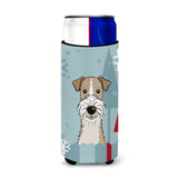 Caroline'S Treasures Winter Holiday Wire Haired Fox Terrier Michelob Ultra Koozies For Slim Cans, Multicolor