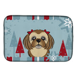 Caroline'S Treasures Winter Holiday Chocolate Brown Shih Tzu Dish Drying Mat, 14 X 21