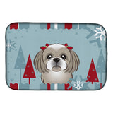 Caroline'S Treasures Winter Holiday Gray Silver Shih Tzu Dish Drying Mat, 14 X 21