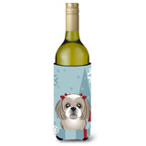 Caroline'S Treasures Winter Holiday Gray Silver Shih Tzu Wine Bottle Koozie Hugger, 750 Ml, Multicolor