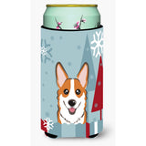 Caroline'S Treasures Winter Holiday Red Corgi Tall Boy Koozie Hugger, Multicolor