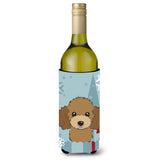 Caroline'S Treasures Winter Holiday Chocolate Brown Poodle Wine Bottle Koozie Hugger, 750 Ml, Multicolor