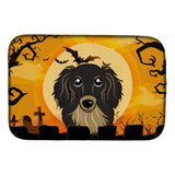 Caroline'S Treasures Halloween Longhair Black And Tan Dachshund Dish Drying Mat, 14 X 21