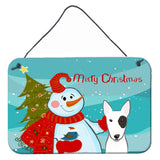 Caroline'S Treasures Snowman With Bull Terrier Wall Or Door Hanging Prints Bb1829Ds812, 8Hx12W, Multicolor