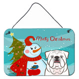 Caroline'S Treasures Snowman With White English Bulldog Wall Or Door Hanging Prints Bb1840Ds812, 8Hx12W