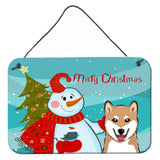 Caroline'S Treasures Snowman With Shiba Inu Wall Or Door Hanging Prints Bb1845Ds812, 8Hx12W