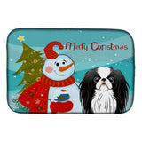Caroline'S Treasures Snowman With Japanese Chin Dish Drying Mat, 14 X 21