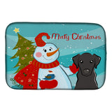 Caroline'S Treasures Snowman With Black Labrador Dish Drying Mat, 14 X 21