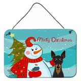 Caroline'S Treasures Snowman With Min Pin Wall Or Door Hanging Prints Bb1860Ds812, 8Hx12W