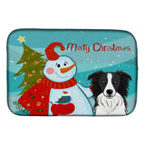 Caroline'S Treasures Snowman With Border Collie Dish Drying Mat, 14 X 21