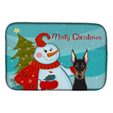 Caroline'S Treasures Snowman With Doberman Dish Drying Mat, 14 X 21