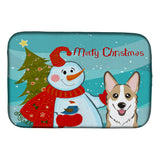 Caroline'S Treasures Snowman With Sable Corgi Dish Drying Mat, 14 X 21