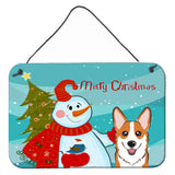 Caroline'S Treasures Snowman With Red Corgi Wall Or Door Hanging Prints Bb1874Ds812, 8Hx12W