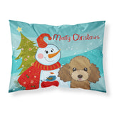 Caroline'S Treasures Bb1876Pillowcase Snowman With Chocolate Brown Poodle Fabric Standard Pillowcase, Large, Multicolor