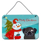 Caroline'S Treasures Snowman With Black Pug Wall Or Door Hanging Prints Bb1883Ds812, 8Hx12W