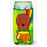 Caroline'S Treasures Bb1958Tbc Longhair Red Dachshund St. Patrick'S Day Tall Boy Hugger Koozie, Multicolor