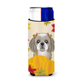 Caroline'S Treasures Bb2056Muk Gray Silver Shih Tzu Thanksgiving Michelob Ultra Koozies For Slim Cans, Multicolor
