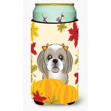 Caroline'S Treasures Bb2056Tbc Gray Silver Shih Tzu Thanksgiving Tall Boy Hugger Koozie, Multicolor
