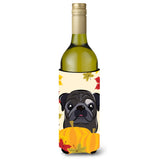Caroline'S Treasures Bb2069Literk Black Pug Thanksgiving Wine Bottle Hugger Koozie, 750Ml, Multicolor
