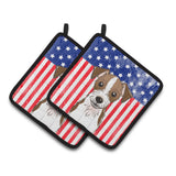 Caroline'S Treasures American Flag & Jack Russell Terrier Pair Of Pot Holders Bb2132Pthd, 7.5Hx7.5W, Multicolor