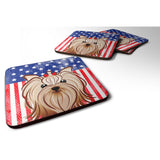 Caroline'S Treasures Bb2134Fc American Flag And Yorkie Yorkshire Terrier Foam Coaster (Set Of 4), 3.5, Multicolor