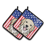 Caroline'S Treasures American Flag & Golden Retriever Pair Of Pot Holders Bb2135Pthd, 7.5Hx7.5W, Multicolor