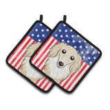 Caroline'S Treasures American Flag & Longhair Creme Dachshund Pair Of Pot Holders Bb2142Pthd, 7.5Hx7.5W, Multicolor