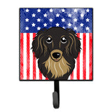 Caroline'S Treasures American Flag And Longhair Black And Tan Dachshund Leash Or Key Holder Hooks, Multicolor