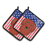 Caroline'S Treasures American Flag & Longhair Red Dachshund Pair Of Pot Holders Bb2144Pthd, 7.5Hx7.5W, Multicolor