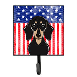 Caroline'S Treasures American Flag And Smooth Black And Tan Dachshund Leash Or Key Holder Hooks, Multicolor