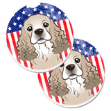 Caroline'S Treasures American Flag & Cocker Spaniel Set Of 2 Cup Holder Car Coasters Bb2146Carc, 2.56, Multicolor