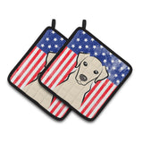 Caroline'S Treasures American Flag & Yellow Labrador Pair Of Pot Holders Bb2152Pthd, 7.5Hx7.5W, Multicolor