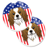Caroline'S Treasures American Flag & Cavalier Spaniel Set Of 2 Cup Holder Car Coasters Bb2154Carc, 2.56, Multicolor