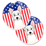 Caroline'S Treasures American Flag & Westie Set Of 2 Cup Holder Car Coasters Bb2156Carc, 2.56, Multicolor