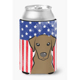 Caroline'S Treasures Bb2164Cc American Flag And Chocolate Labrador Can Or Bottle Hugger, Multicolor