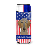 Caroline'S Treasures Bb2164Muk God Bless American Flag With Chocolate Labrador Michelob Ultra Koozies For Slim Cans, Multi