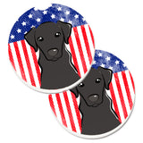 Caroline'S Treasures American Flag & Black Labrador Set Of 2 Cup Holder Car Coasters Bb2165Carc, 2.56, Multicolor