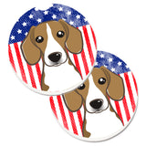 Caroline'S Treasures American Flag & Beagle Set Of 2 Cup Holder Car Coasters Bb2169Carc, 2.56, Multicolor