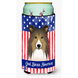 Caroline'S Treasures Bb2172Tbc God Bless American Flag With Sheltie Tall Boy Hugger Koozie, Multicolor