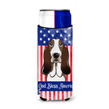 Caroline'S Treasures Bb2173Muk God Bless American Flag With Basset Hound Michelob Ultra Koozies For Slim Cans, Multicolor,