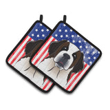 Caroline'S Treasures American Flag & Saint Bernard Pair Of Pot Holders Bb2176Pthd, 7.5Hx7.5W, Multicolor