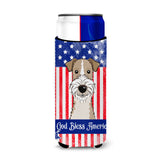 Caroline'S Treasures Bb2177Muk God Bless American Flag With Wire Haired Fox Terrier Michelob Ultra Koozies For Slim Cans,