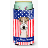 Caroline'S Treasures Bb2177Tbc God Bless American Flag With Wire Haired Fox Terrier Tall Boy Hugger Koozie, Multicolor