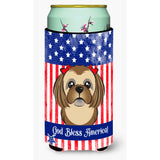 Caroline'S Treasures Bb2179Tbc God Bless American Flag With Chocolate Brown Shih Tzu Tall Boy Hugger Koozie, Multicolo
