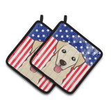 Caroline'S Treasures American Flag & Golden Retriever Pair Of Pot Holders Bb2182Pthd, 7.5Hx7.5W, Multicolor